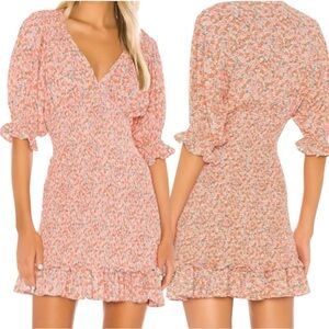 FAITHFULL THE BRAND Margherita Smocked Mini Dress | Floral Short Puff Sleeve | 6